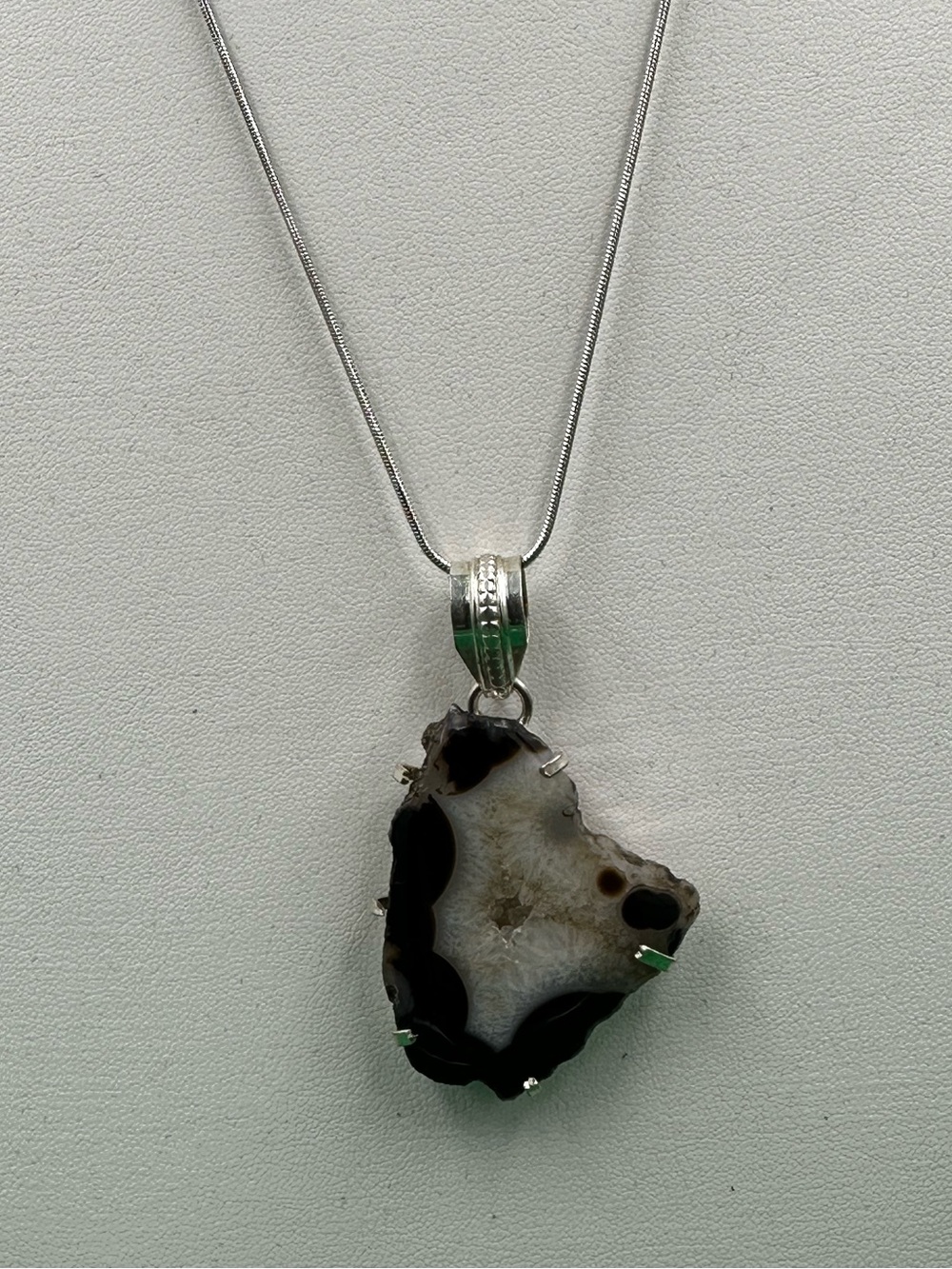 Natural Black & White Druzy Agate Geode Pendant